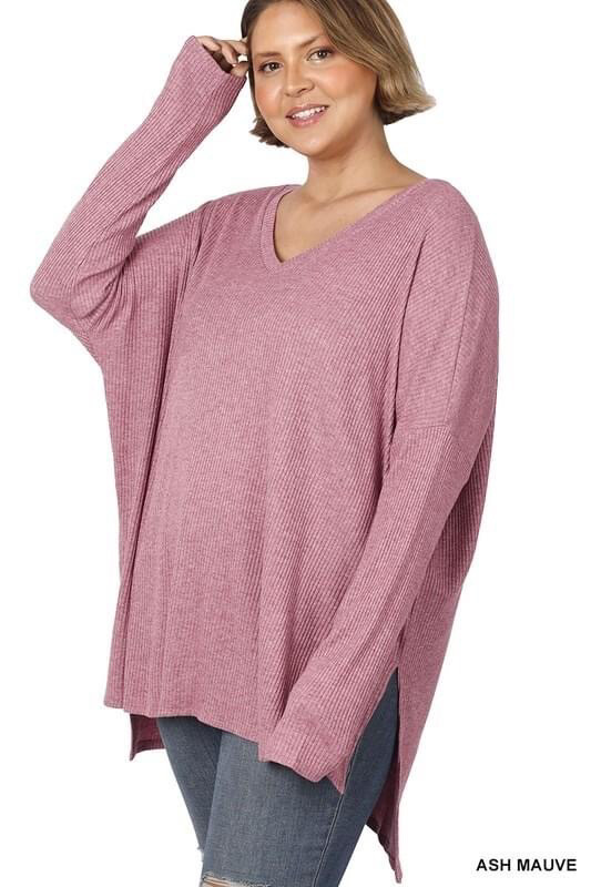 V-Neck Ribbed Sweaters PLUS