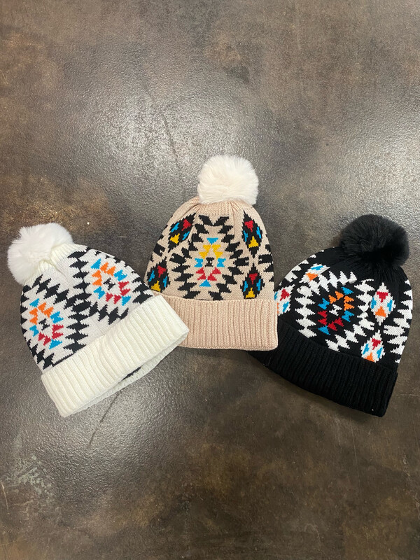 Aztec Pom Pom Beanies.