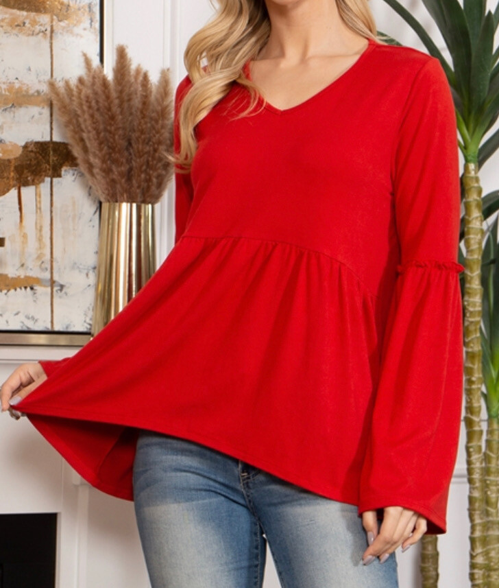 Red Ruffle Sleeve Babydoll Top 