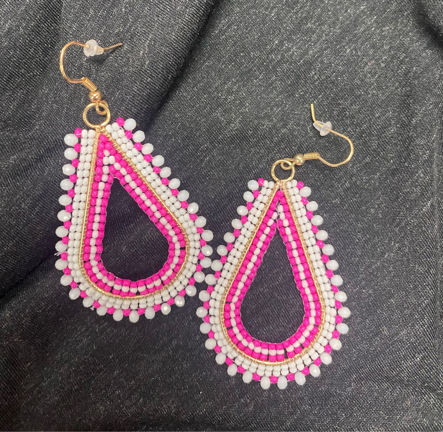 Pink Beaded Teardrop Earrings