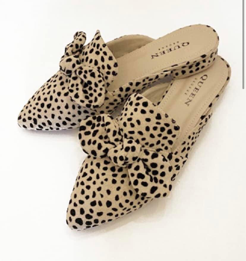 Leopard slide mule bow flats*