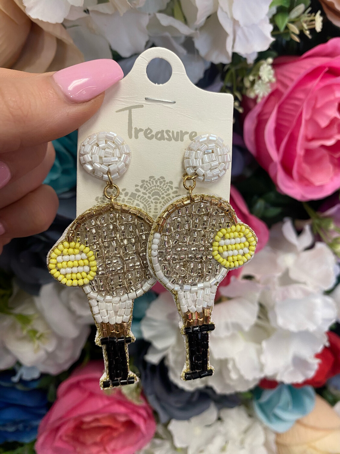 Beaded Tennis Racket Earrings