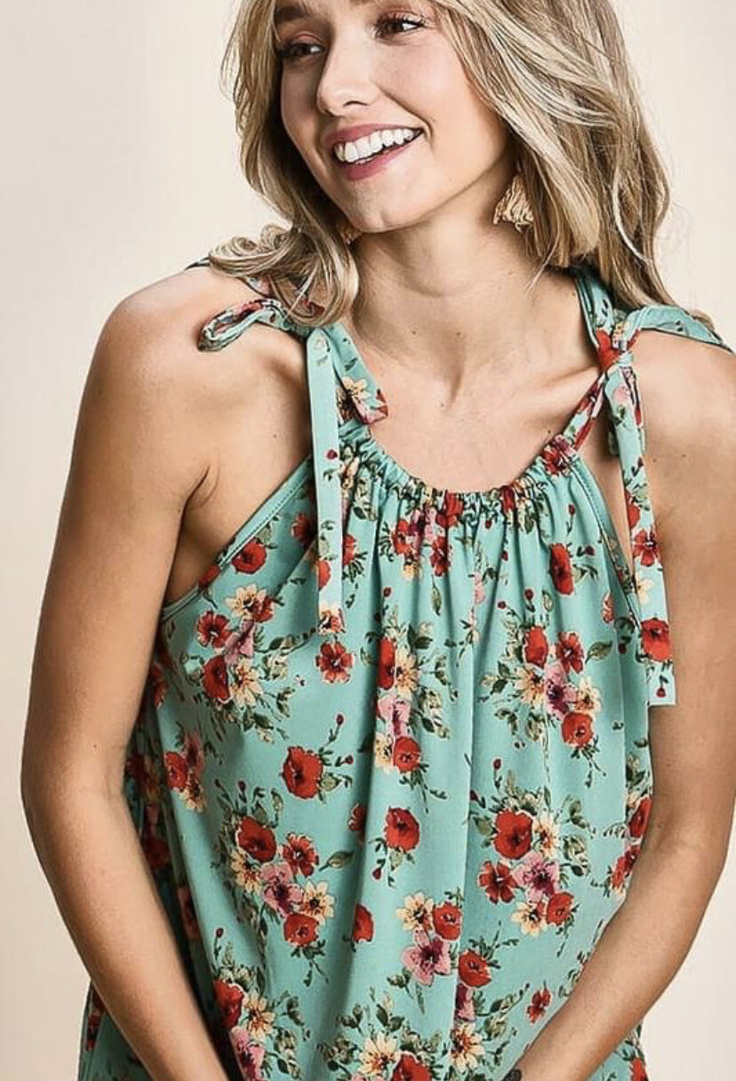 Turquoise Floral Tank