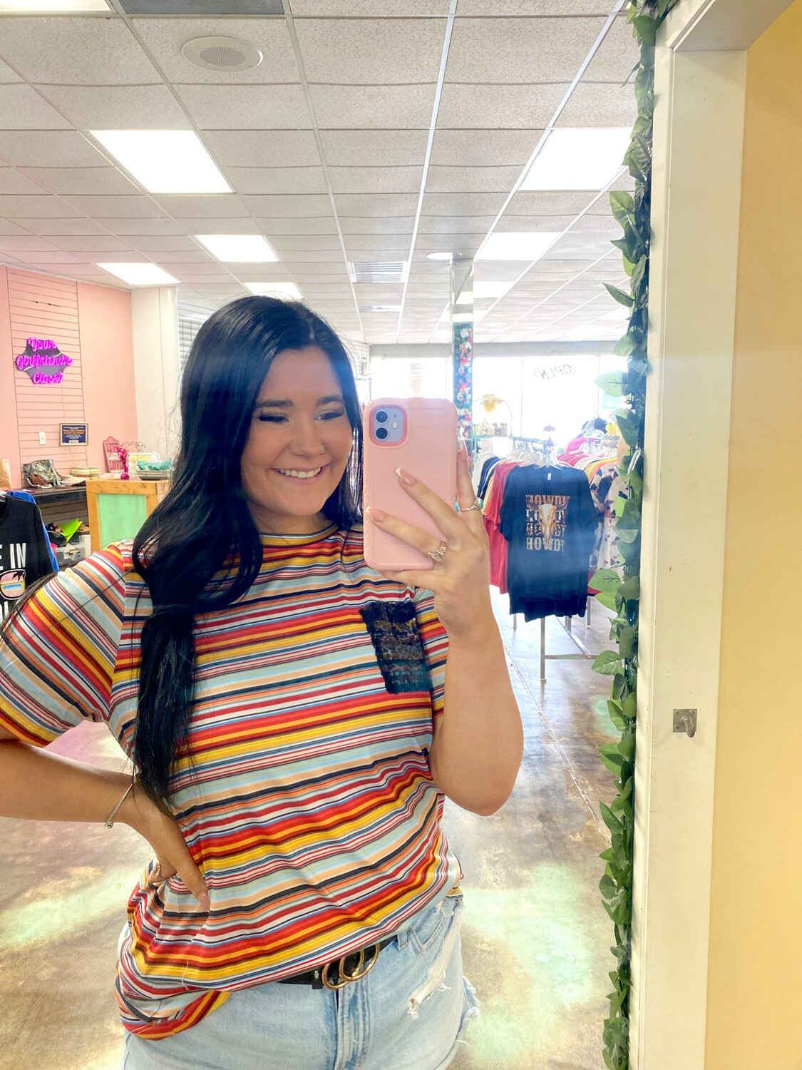 Multi Color Stripe tee w/ sequin pocket