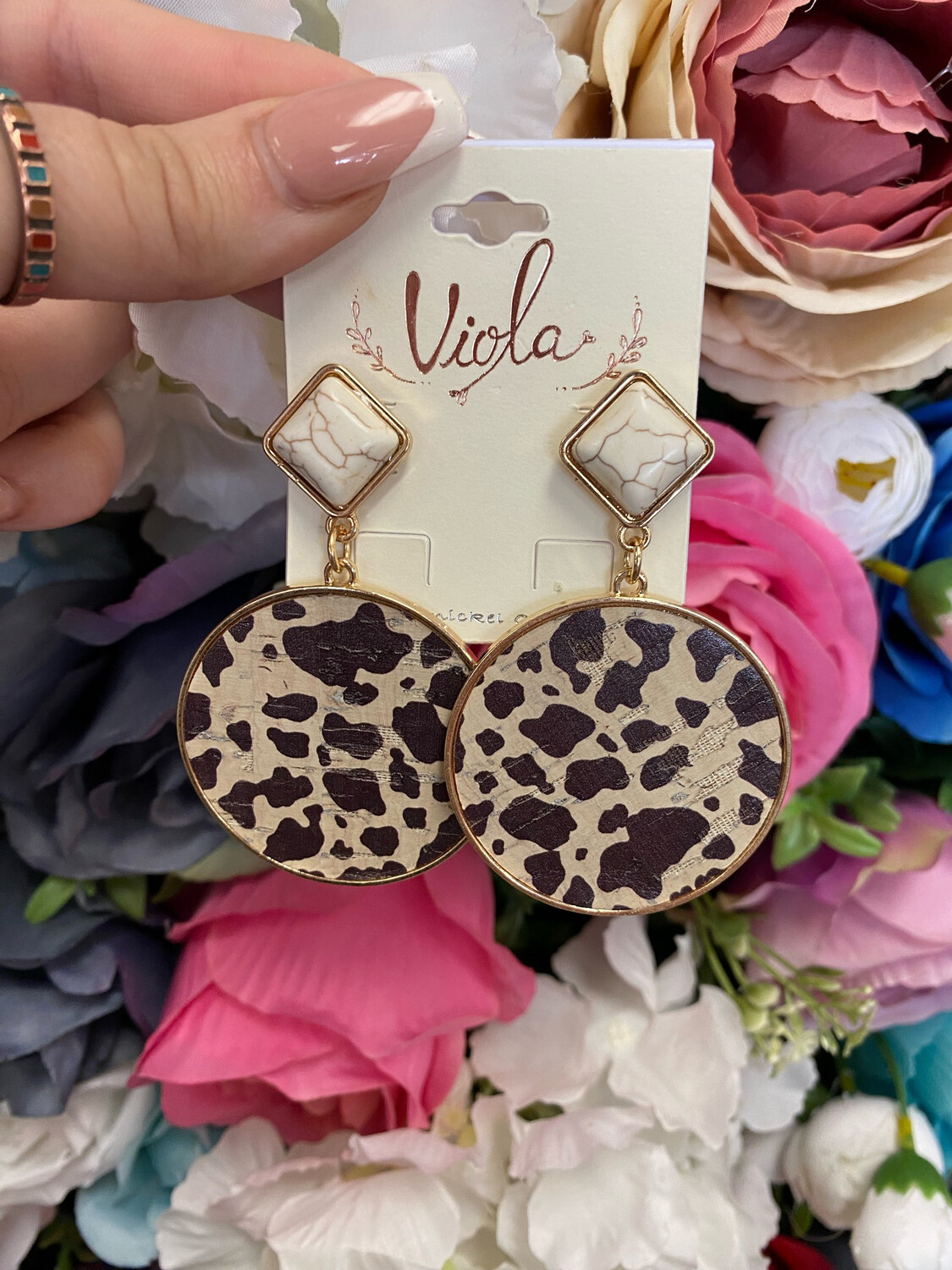 Cowprint Stone Earrings