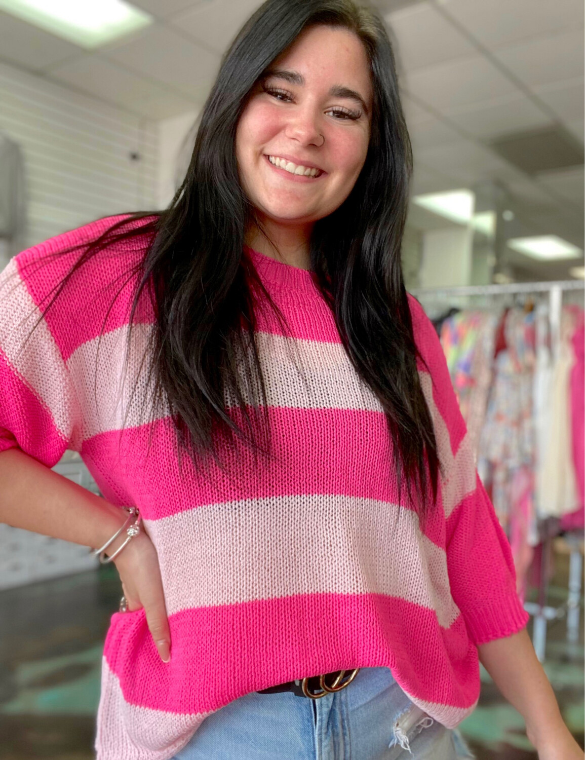 Striped Pink Knit Top