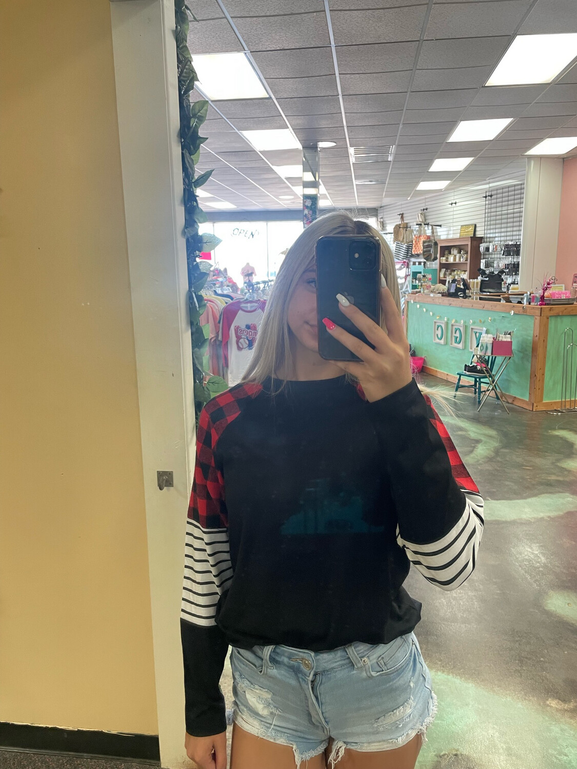 Buffalo Plaid and Stripes Long Sleeve Top