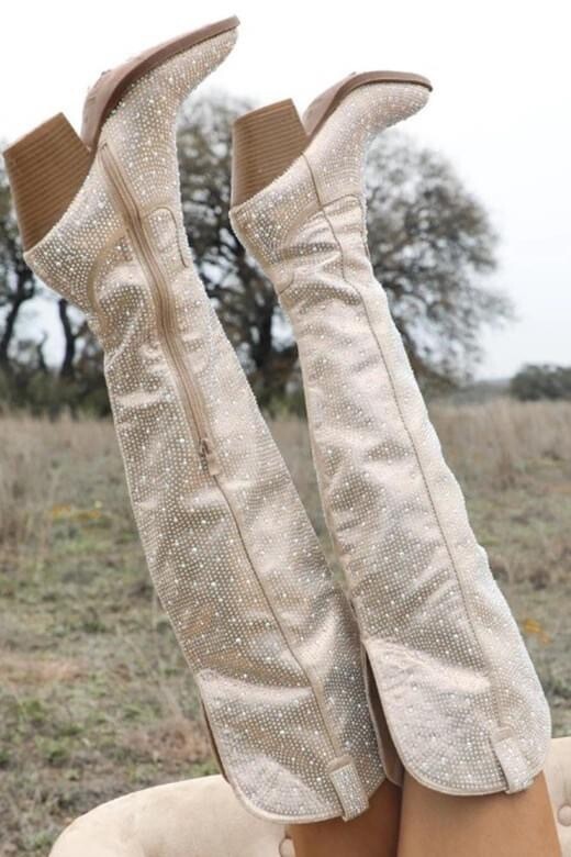 Champagne Bling Knee High Boots*