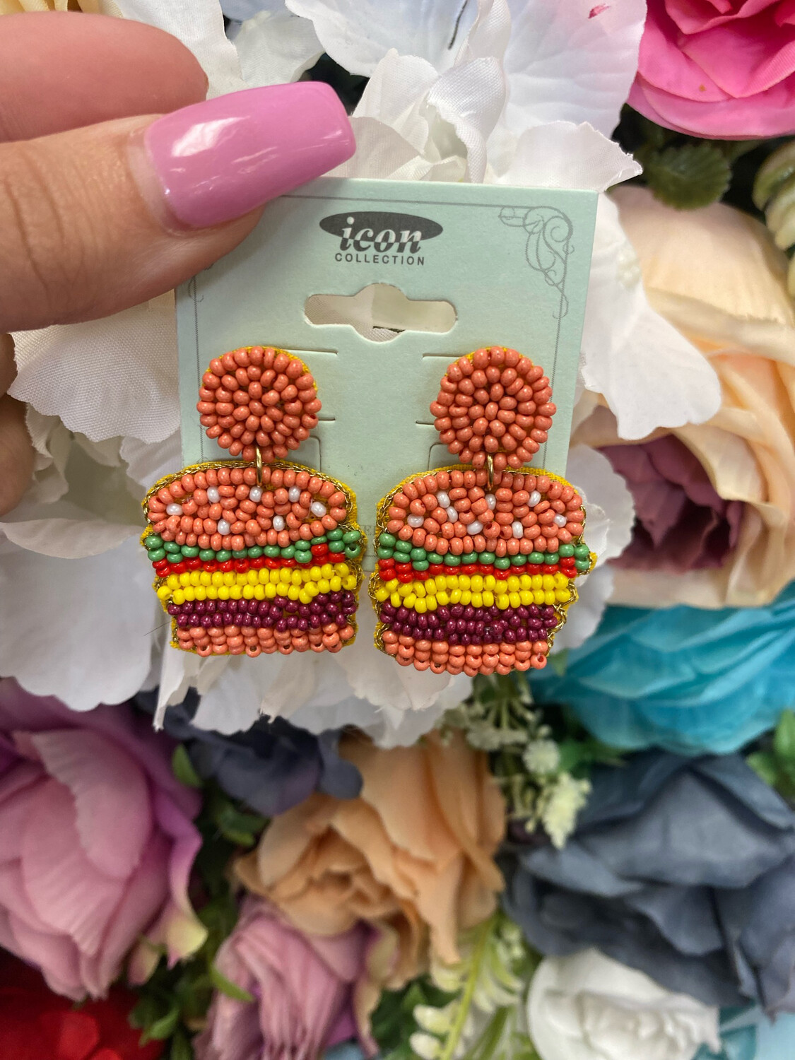 Beaded Hamburger Earrings
