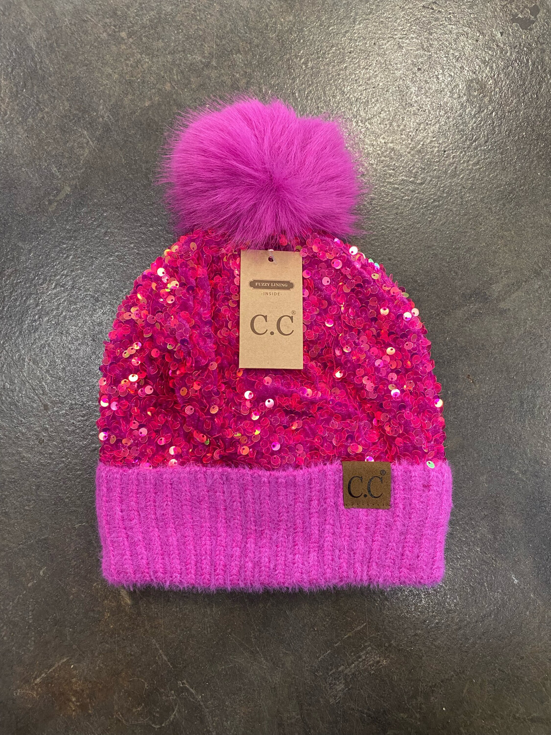 Sequin Pom Pom Beanie