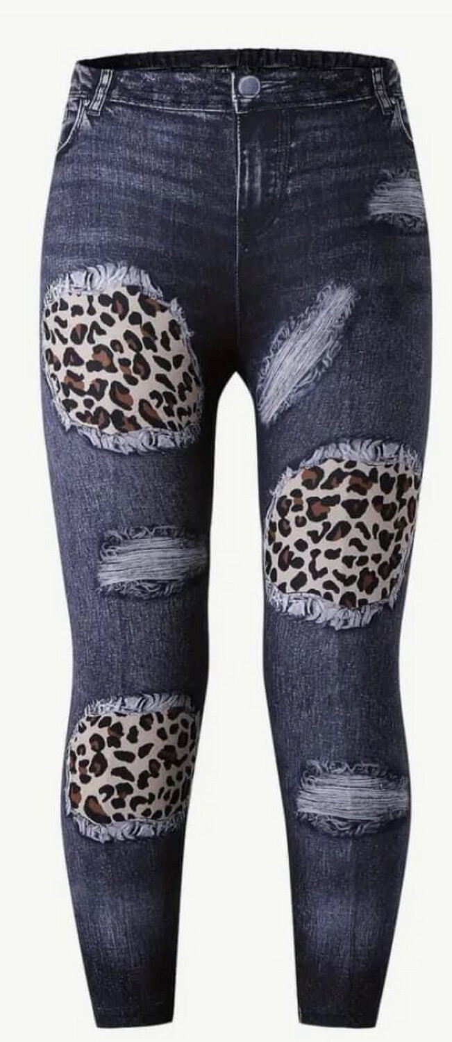 Leopard Peep Jeggings Tween