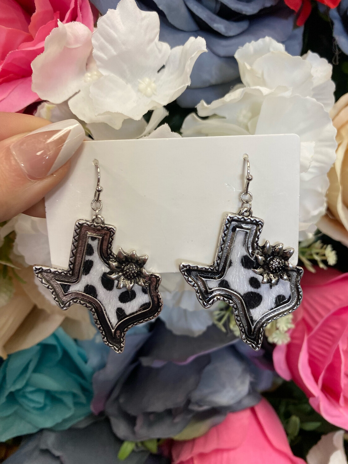 Cowhide Sunflower Texas Earrings*