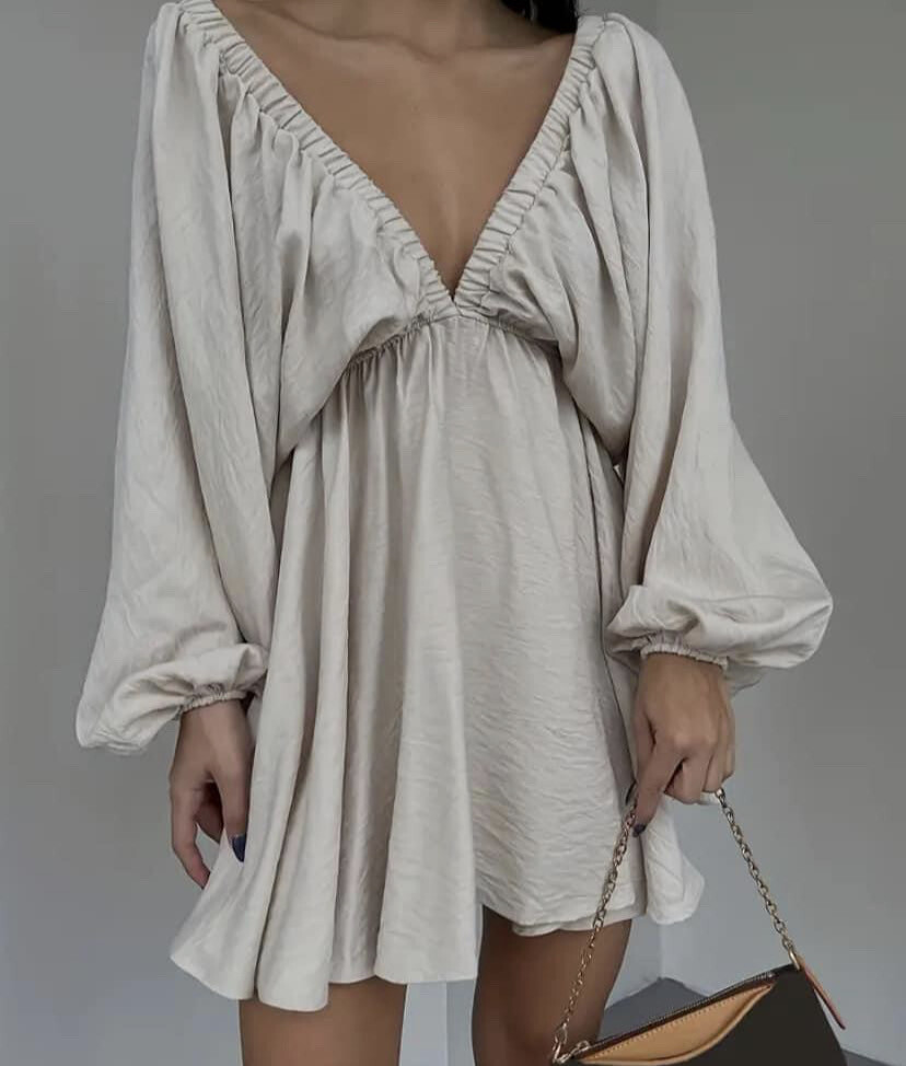 V-neck Beige Dress