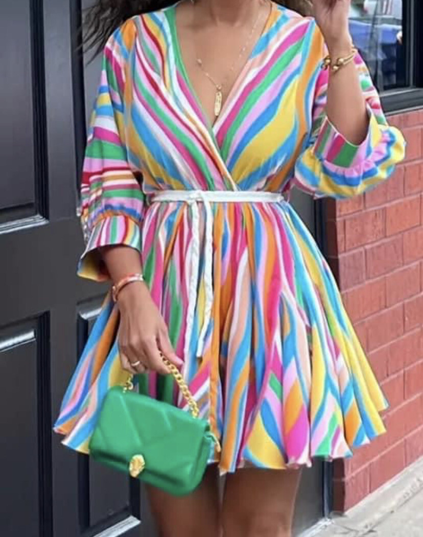 Multi Color V-Neck Dress*