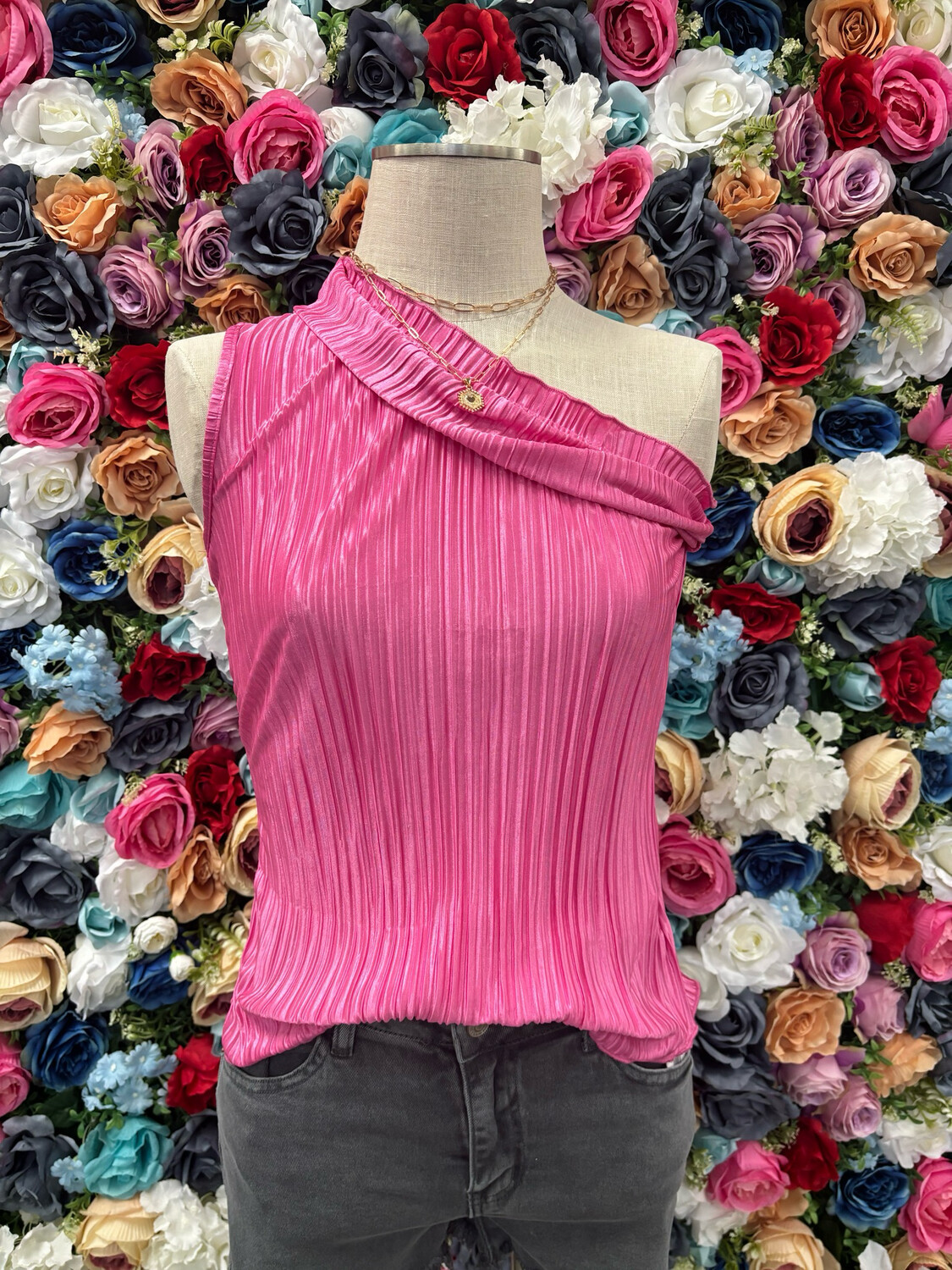 One Shoulder Pink Ruffle Top