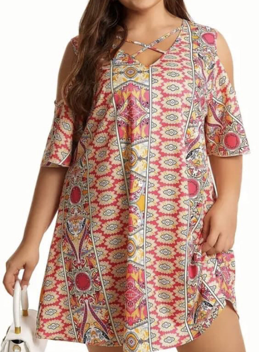 Cold Shoulder Colorful Dress*