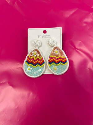 Beaded Flower Easter Egg Earrings 