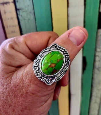 Oval Western Green Turquoise Ring