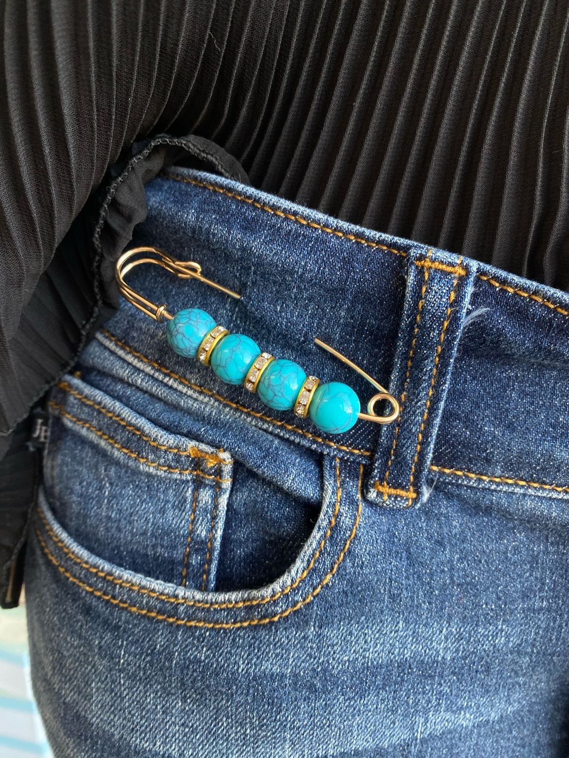 Turquoise Safety Pin Brooch