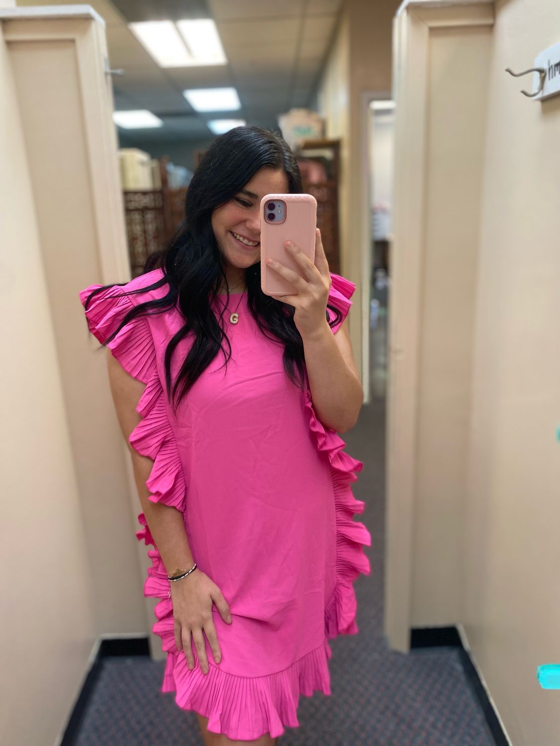 Pink Sleeveless Ruffled Dress