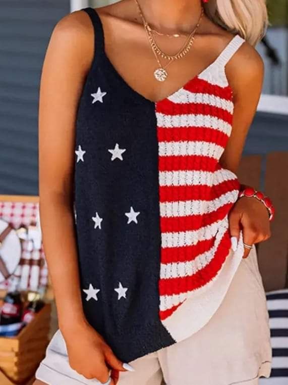 USA V Neck Knit Tank