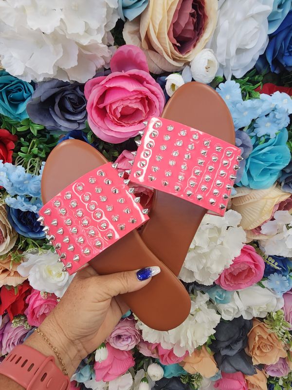 pink sliver stud slides 