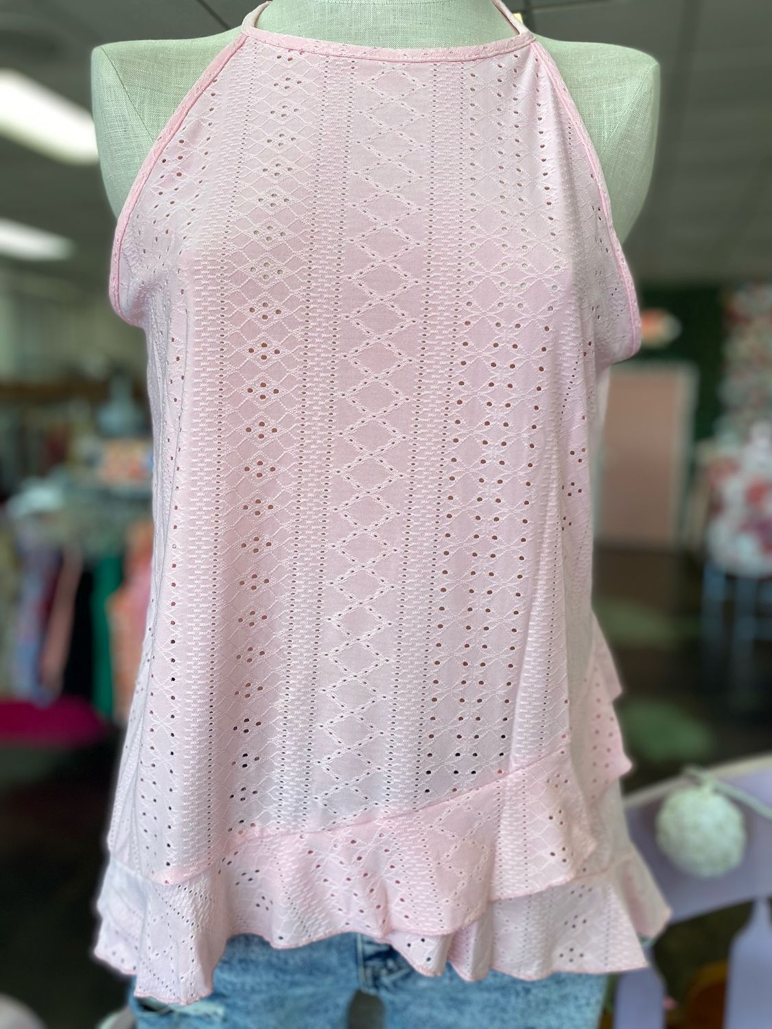 Pink Pattern Ruffled Tank