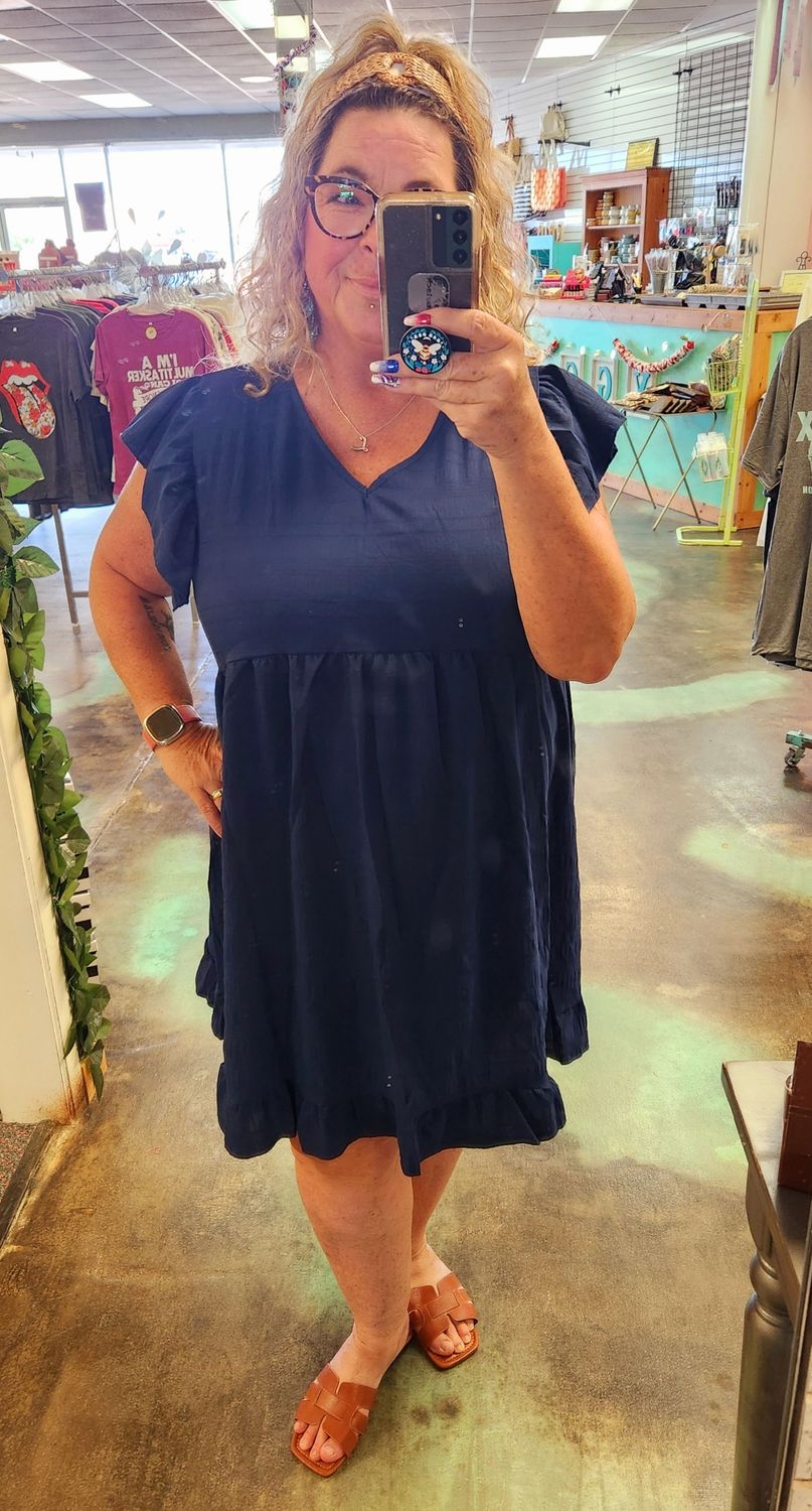 Navy Ruffled Dress