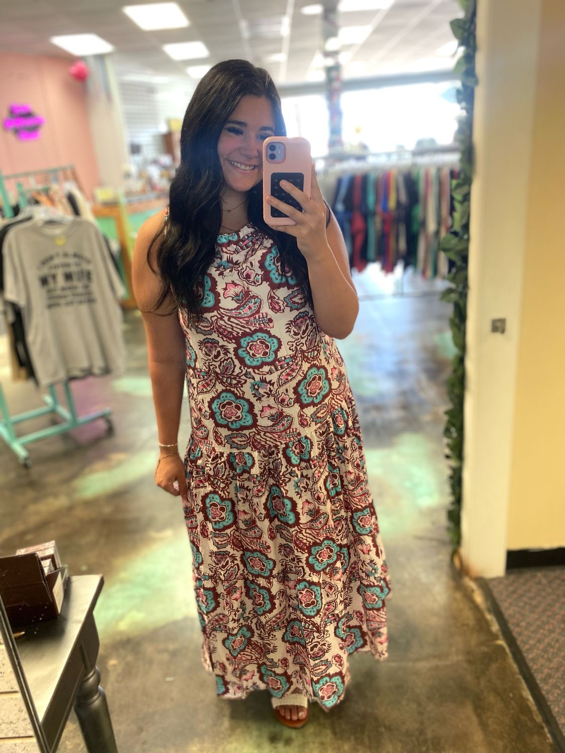 Brown Floral Pattern Maxi Dress