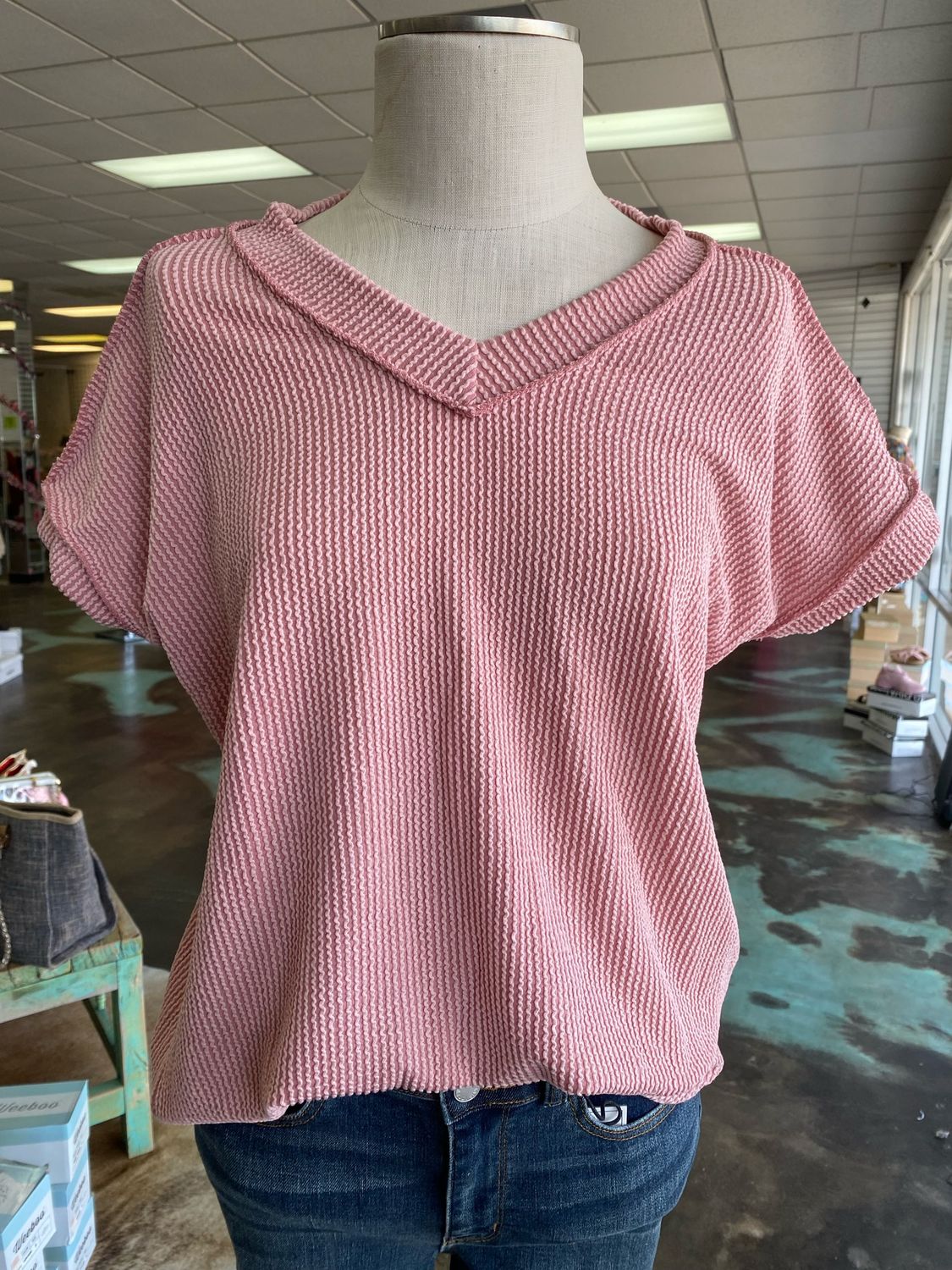 Ribbed V-Neck Top