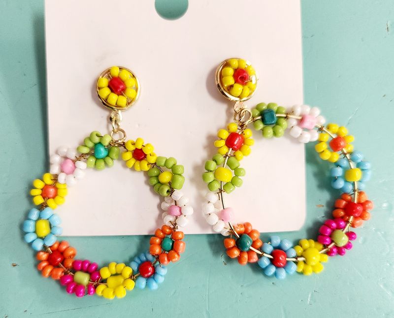 Beaded Flower Circle Earring 