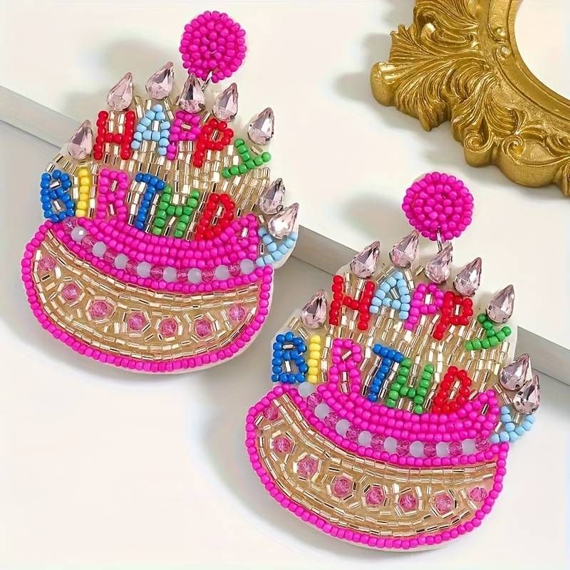 Sequin HBD cake earrings