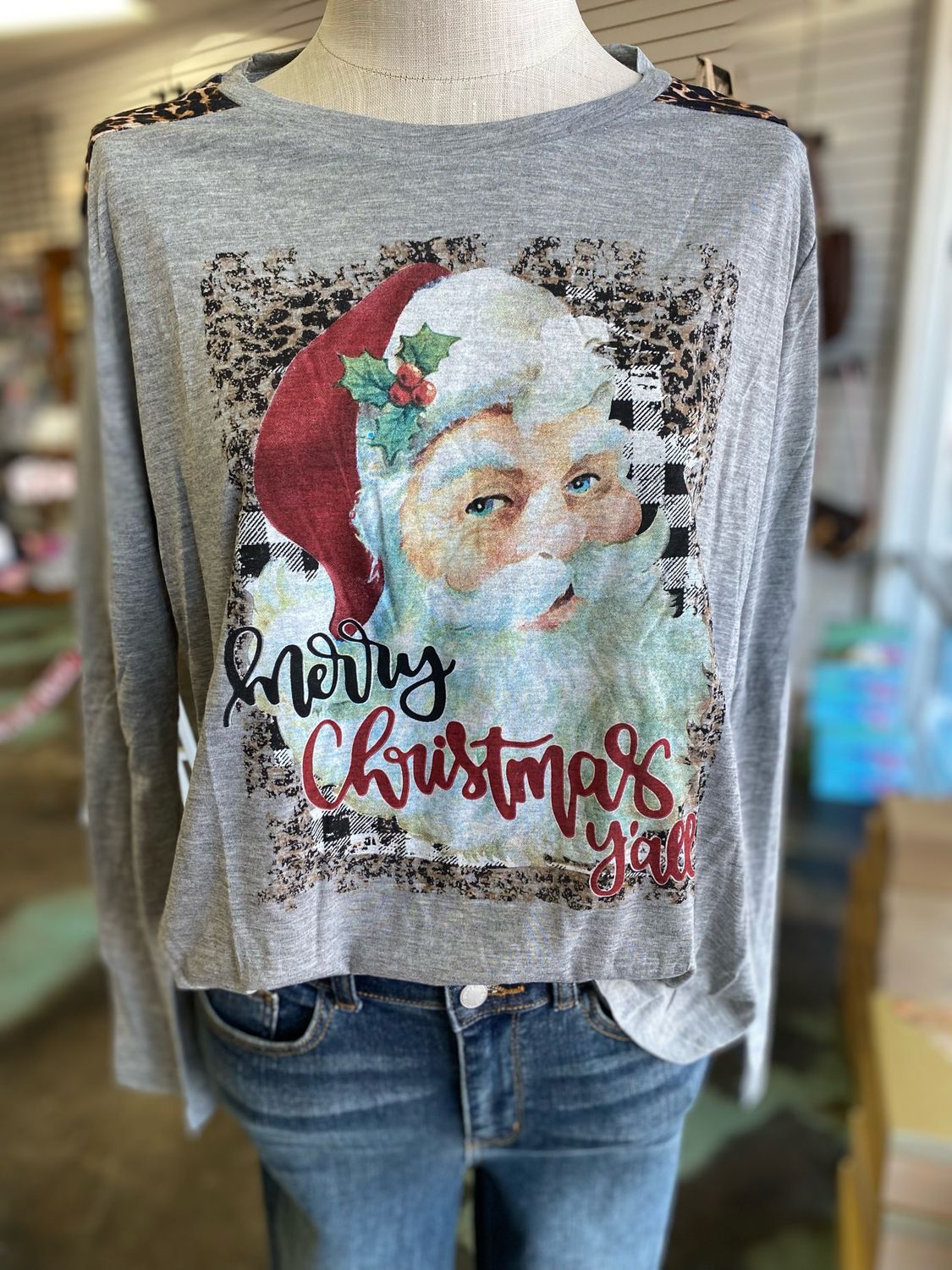 Vintage Santa Leopard Long Sleeve