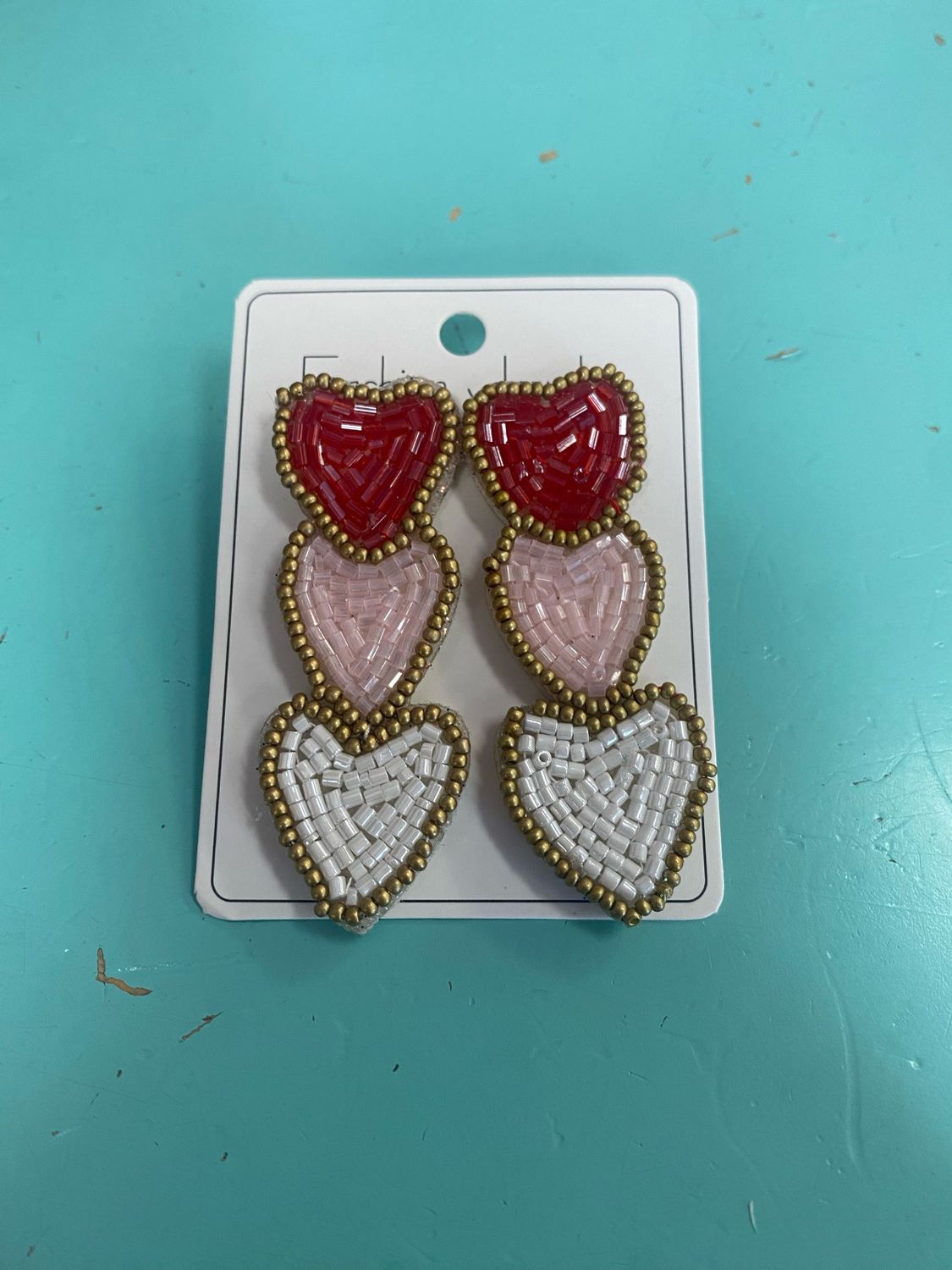 Beaded Dangle Heart Earrings
