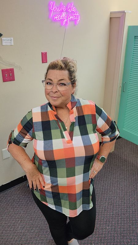 Plaid Button Sleeved Top
