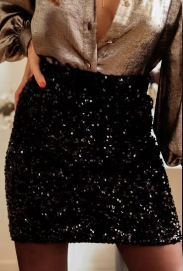 Black Sequin Mini Skirt 