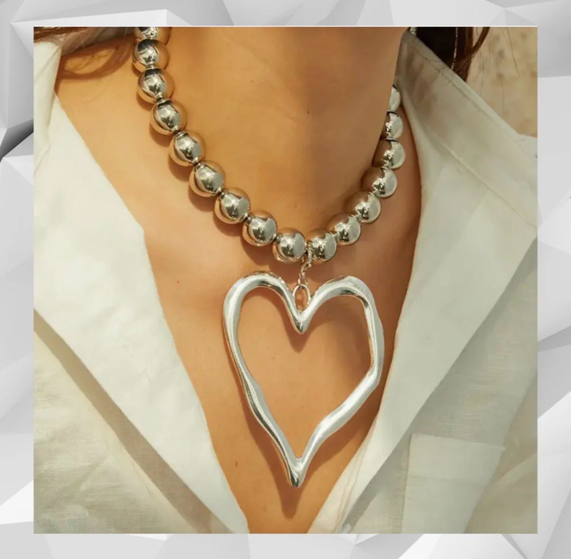 Large Beaded Heart Pendant Necklace