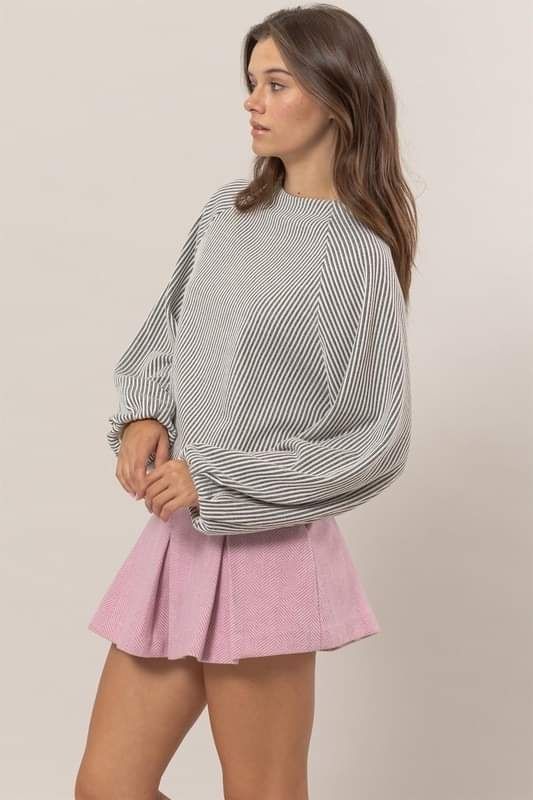 Ballon Sleeve Striped Top