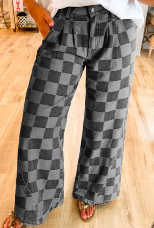 Checkered Jeans Black
