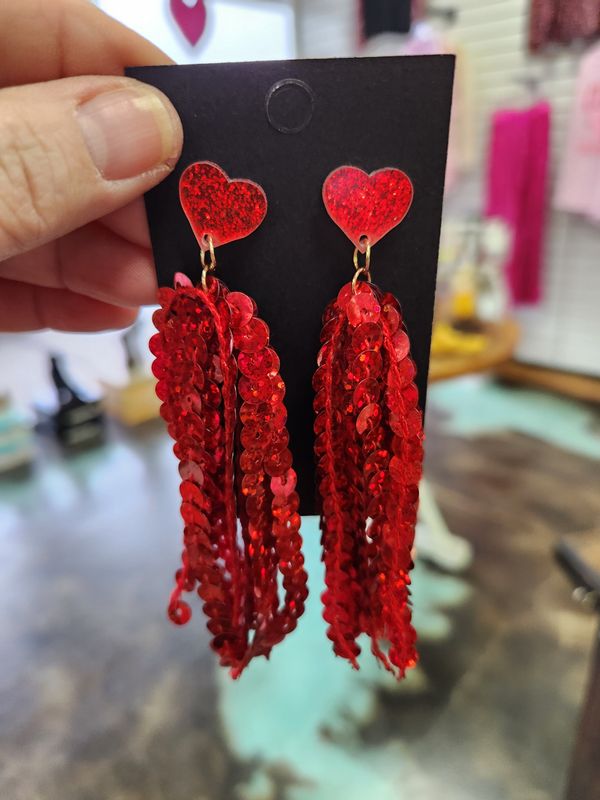 Red Sequin Dangle Earring 