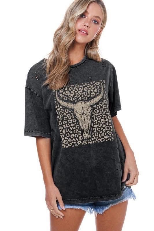 Leopard Longhorn Distressed Tee