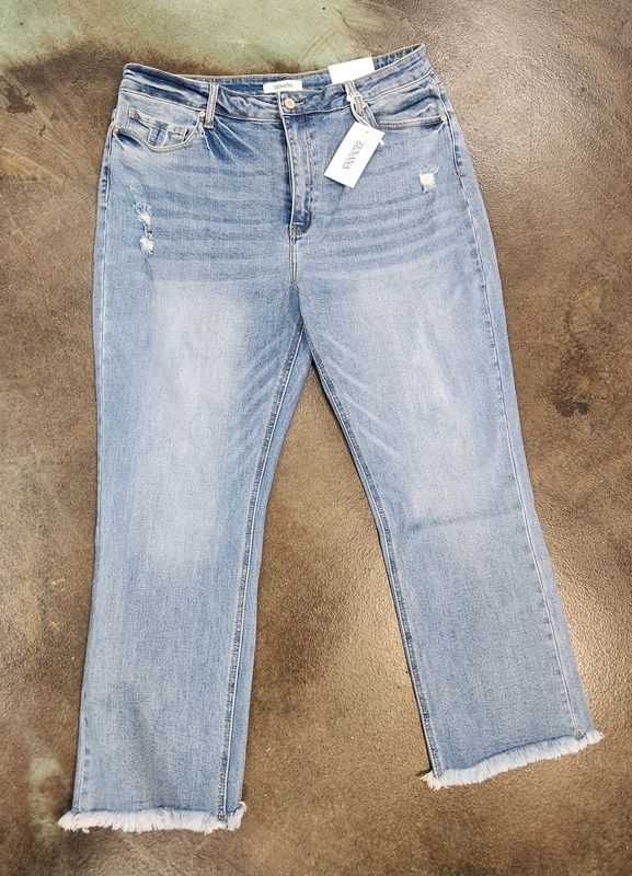 Light Washed Jeans w/ Fringe Bottoms 