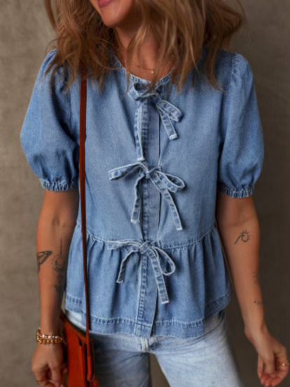 Denim Bow Top