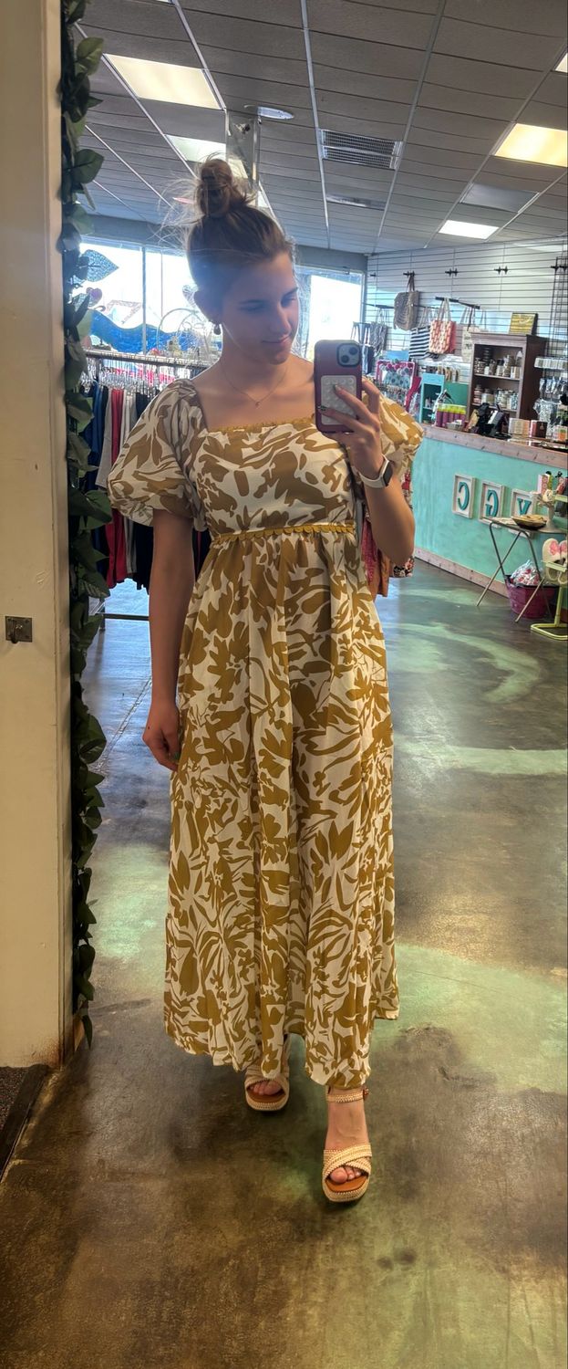 Gold Puff Sleeve Maxi Dress