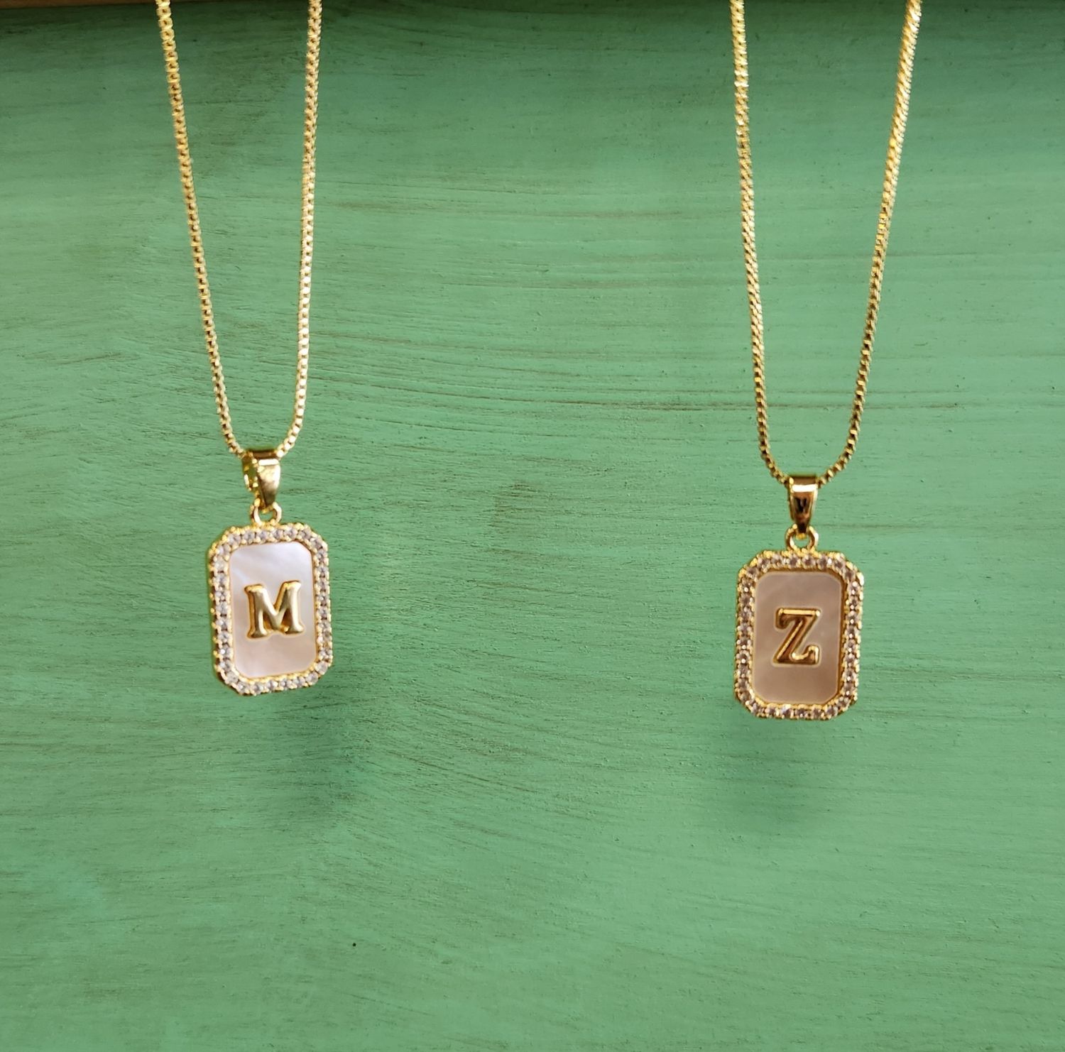 Bling Mother of Pearl Initial Necklace