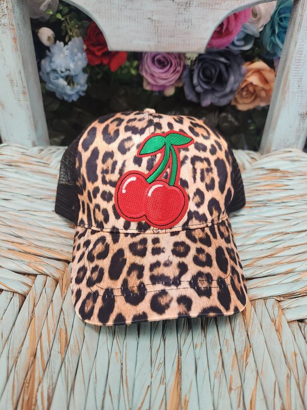Leopard cherry  trucker hat