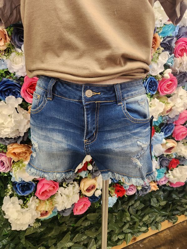 Distressed Raw Hem Denim Shorts
