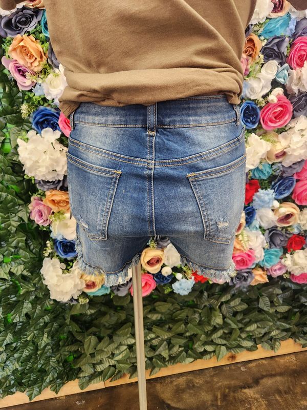 Distressed Raw Hem Denim Shorts