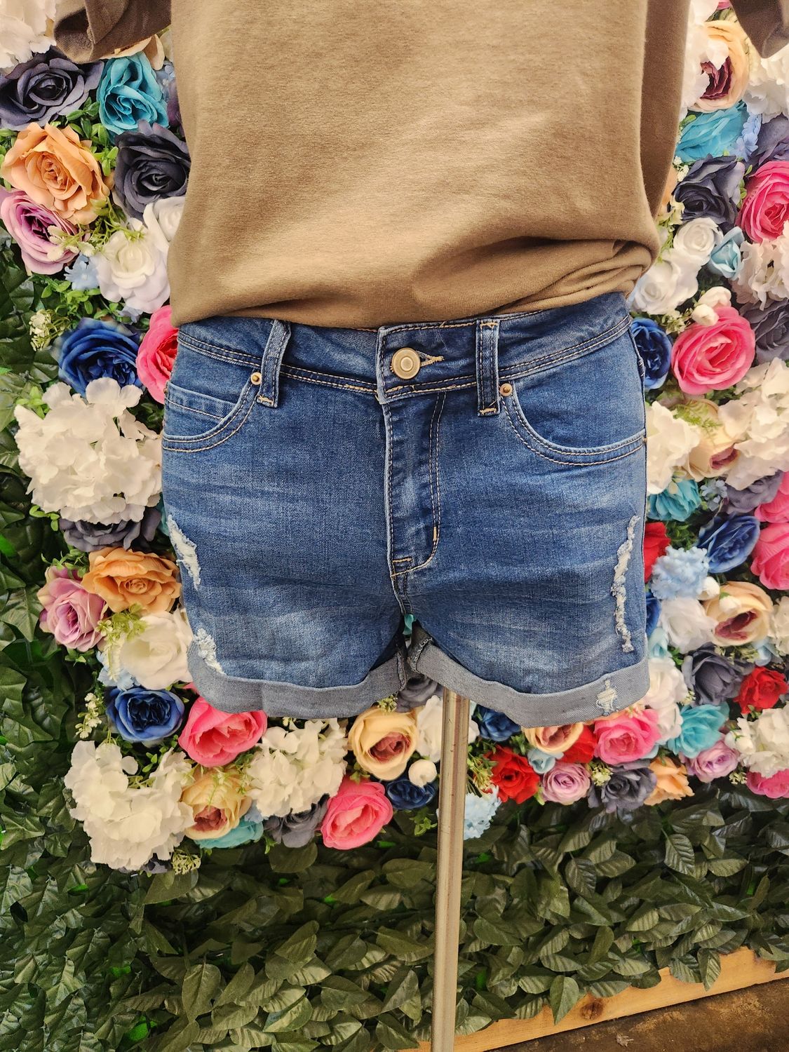 Distressed Cuffed Demin Shorts
