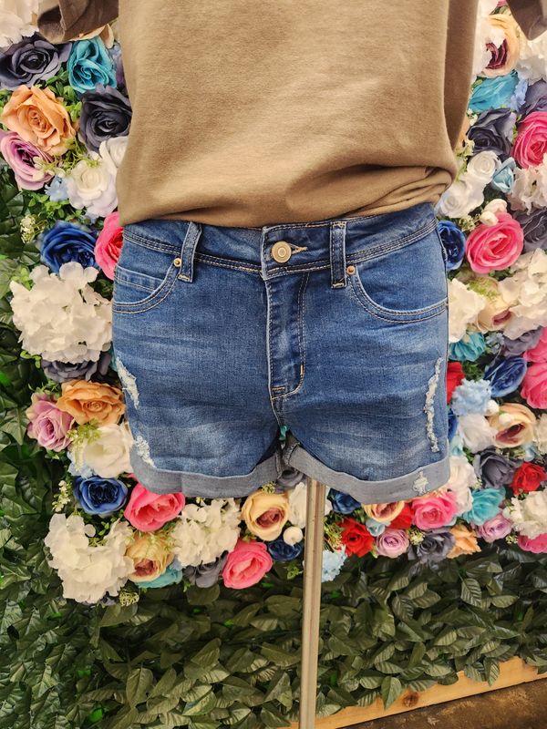 Distressed Cuffed Demin Shorts